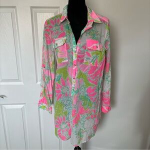 Lilly Pulitzer Pink/Green/White Captiva Tunic Beach Cover-up Sz Large
